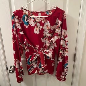 Floral blouse with tie on waist in front